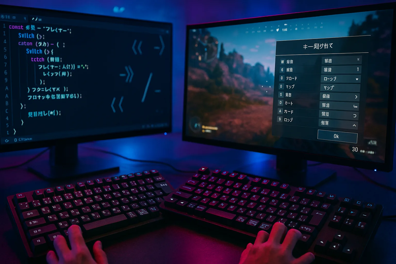Using a JIS keyboard for coding and gaming with highlighted key differences